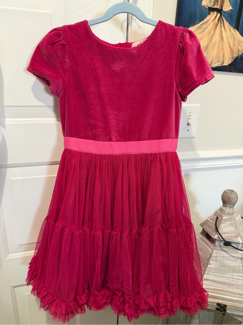 Mini Boden Bright Fuchsia Velvet & Tulle Party Dress